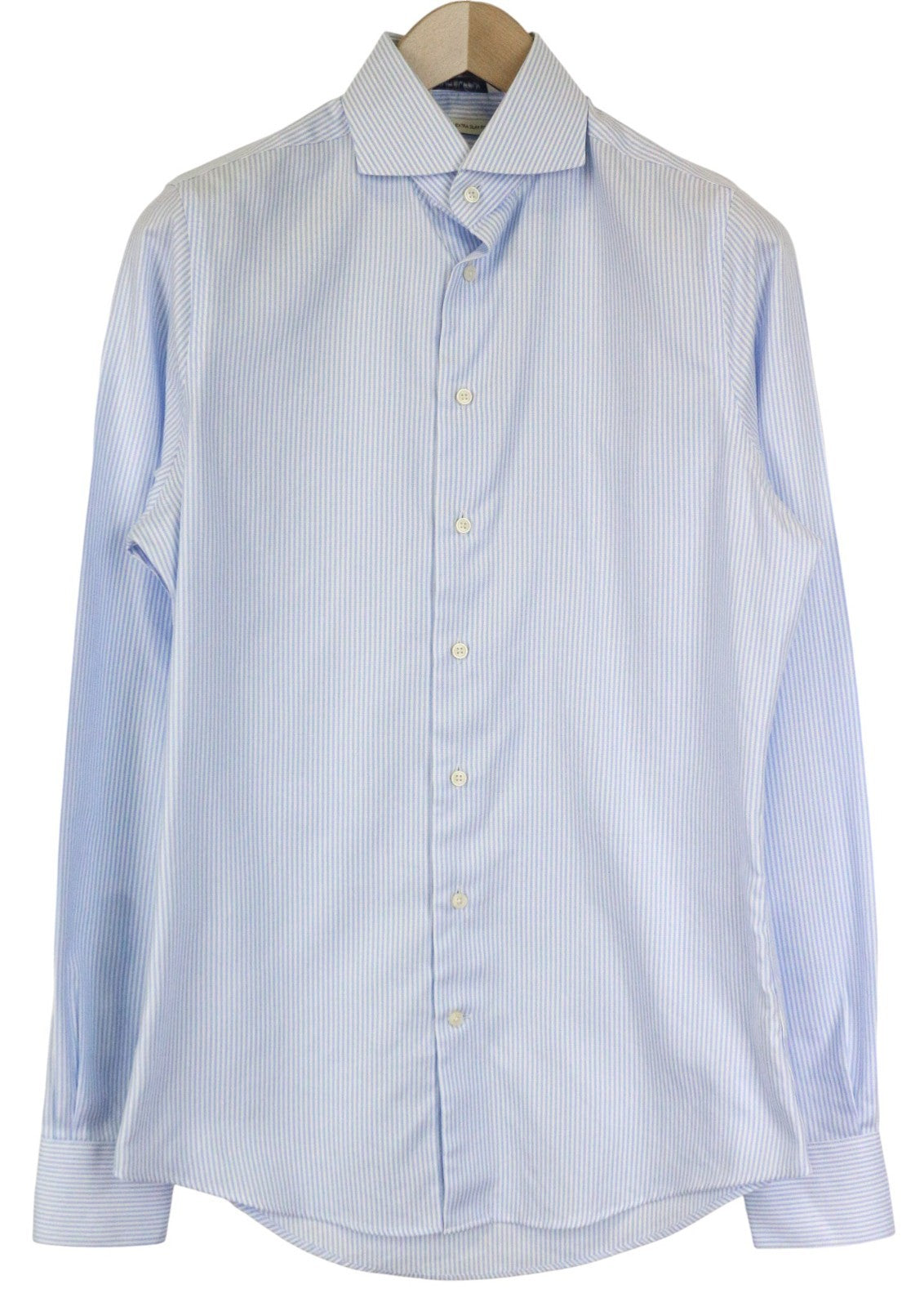 SUITSUPPLY Men's Formal Shirt 38L/15L Blue Striped Extra Slim Pure Cotton