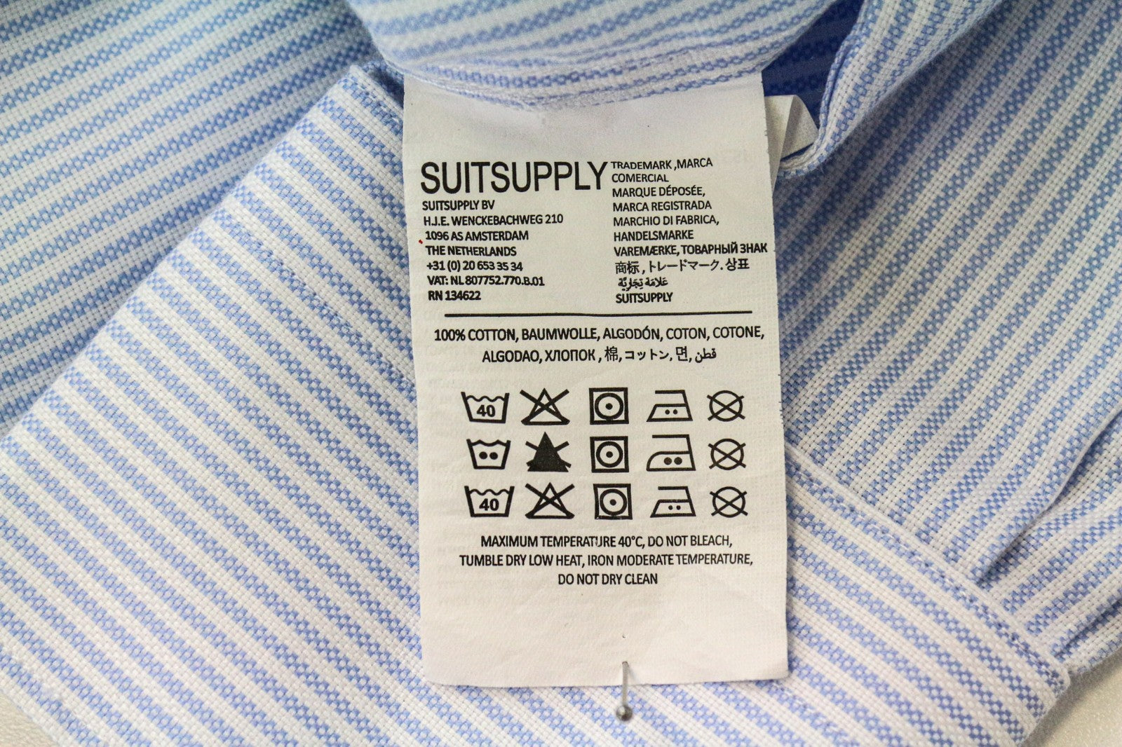 SUITSUPPLY Men's Formal Shirt 38L/15L Blue Striped Extra Slim Pure Cotton