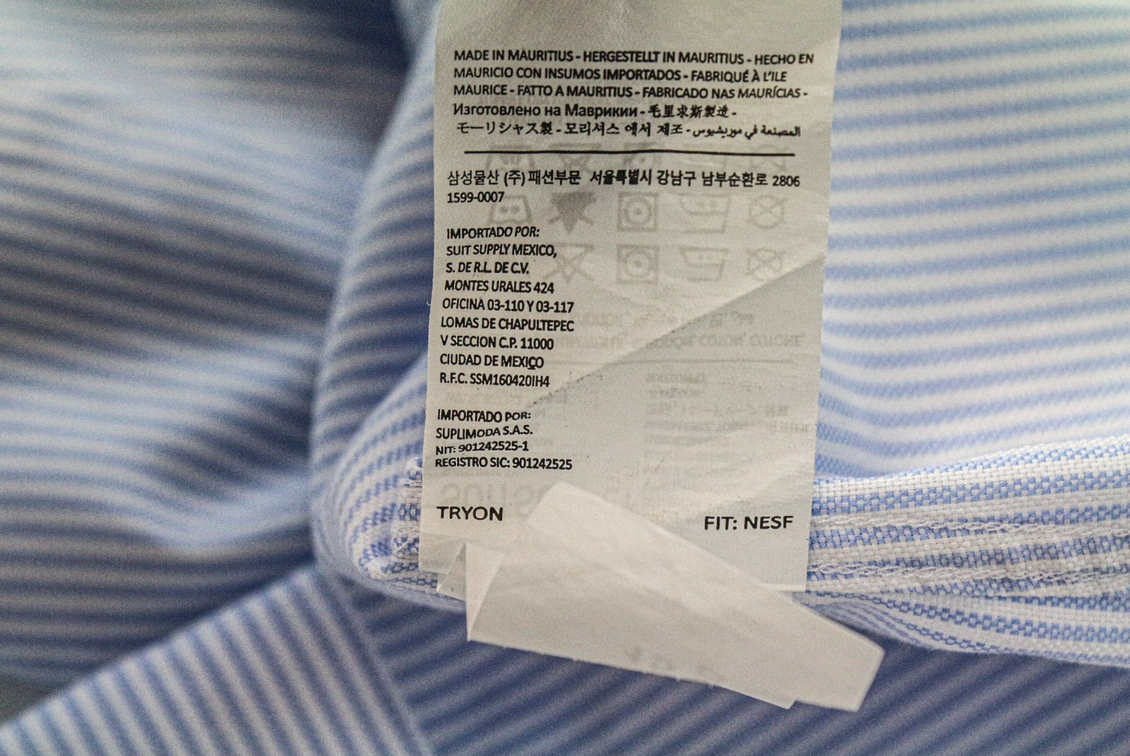 SUITSUPPLY Men's Formal Shirt 38L/15L Blue Striped Extra Slim Pure Cotton