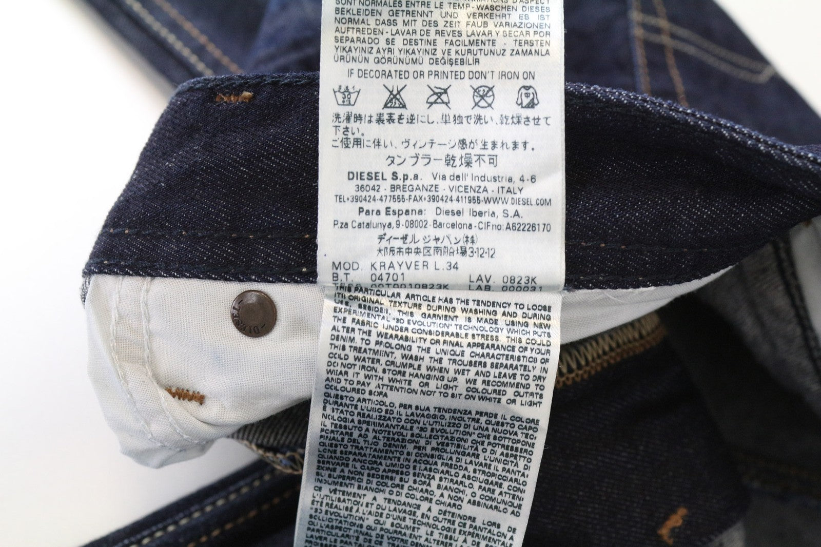 DIESEL Krayver 0823K Men's Slim Carrot Jeans W28/L34 Blue Pure Cotton Denim