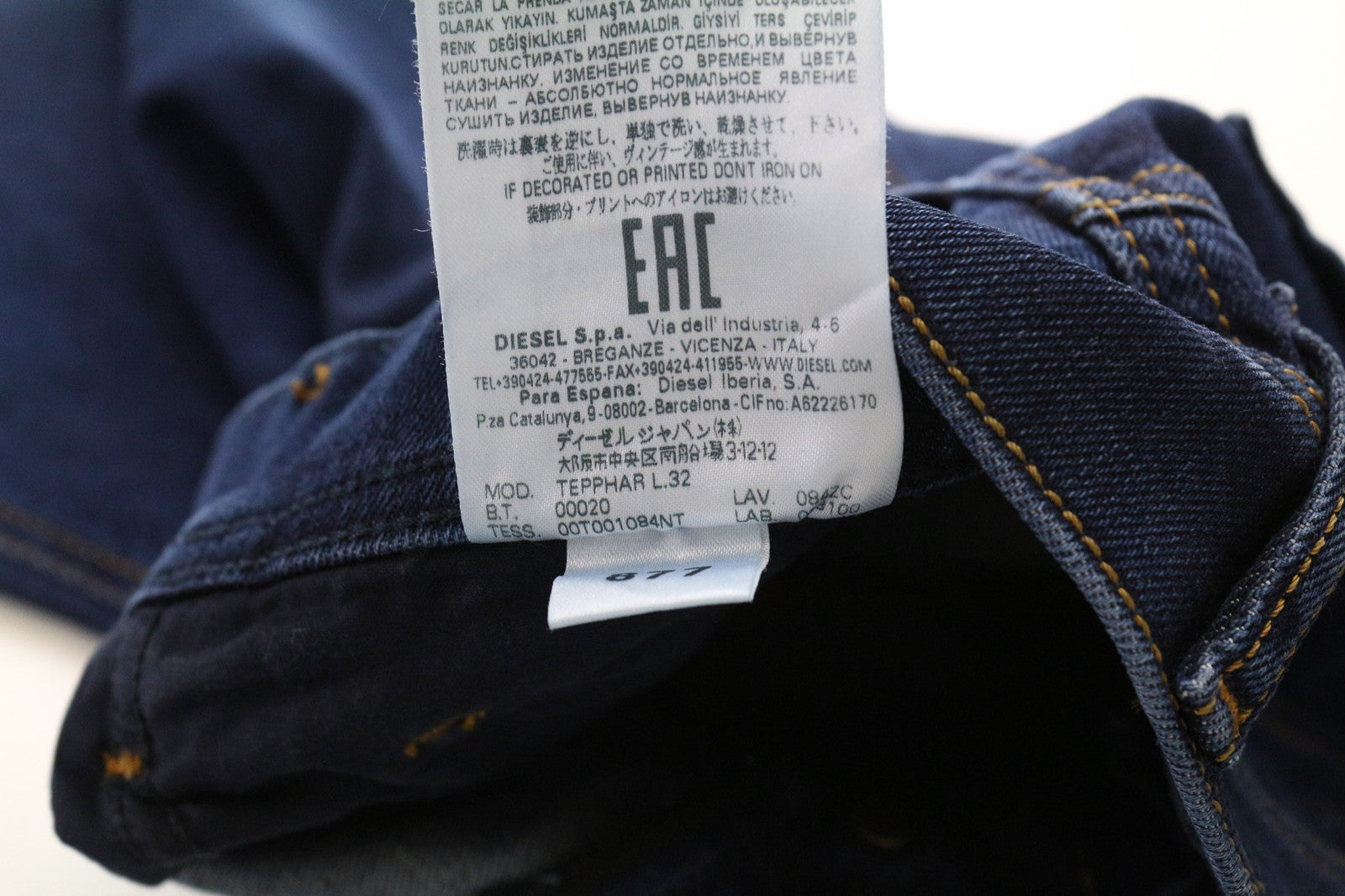 DIESEL Tepphar 084ZC Men's Slim Carrot W28/L32 Blue Stretch Cotton Jeans