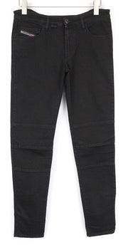 DIESEL De-Cinty 8880R Women's Black Skinny Jeans W30 Biker Stretch Slit Knee