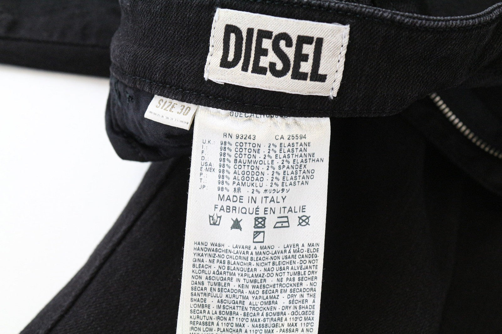 DIESEL De-Cinty 8880R Women's Black Skinny Jeans W30 Biker Stretch Slit Knee