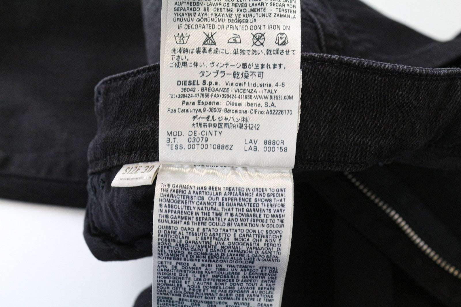 DIESEL De-Cinty 8880R Women's Black Skinny Jeans W30 Biker Stretch Slit Knee