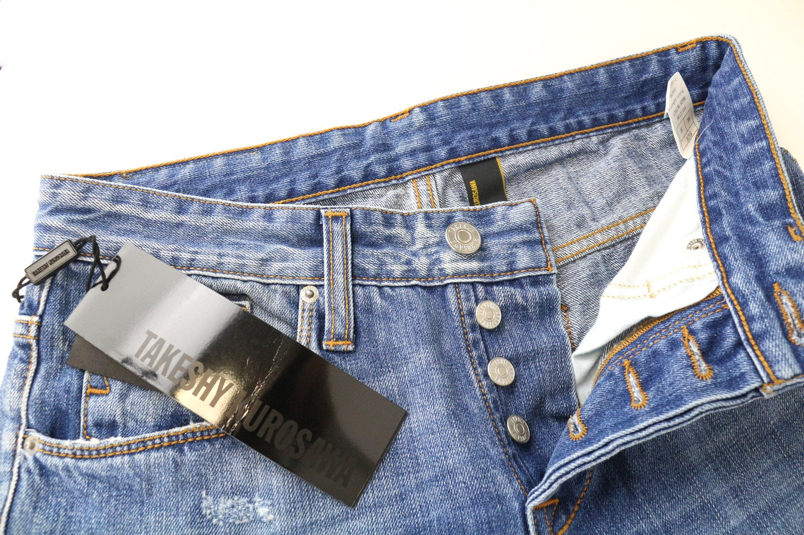 TAKESHY KUROSAWA Men's Slim Jeans W30 Blue Pure Cotton Button Fly Distressed