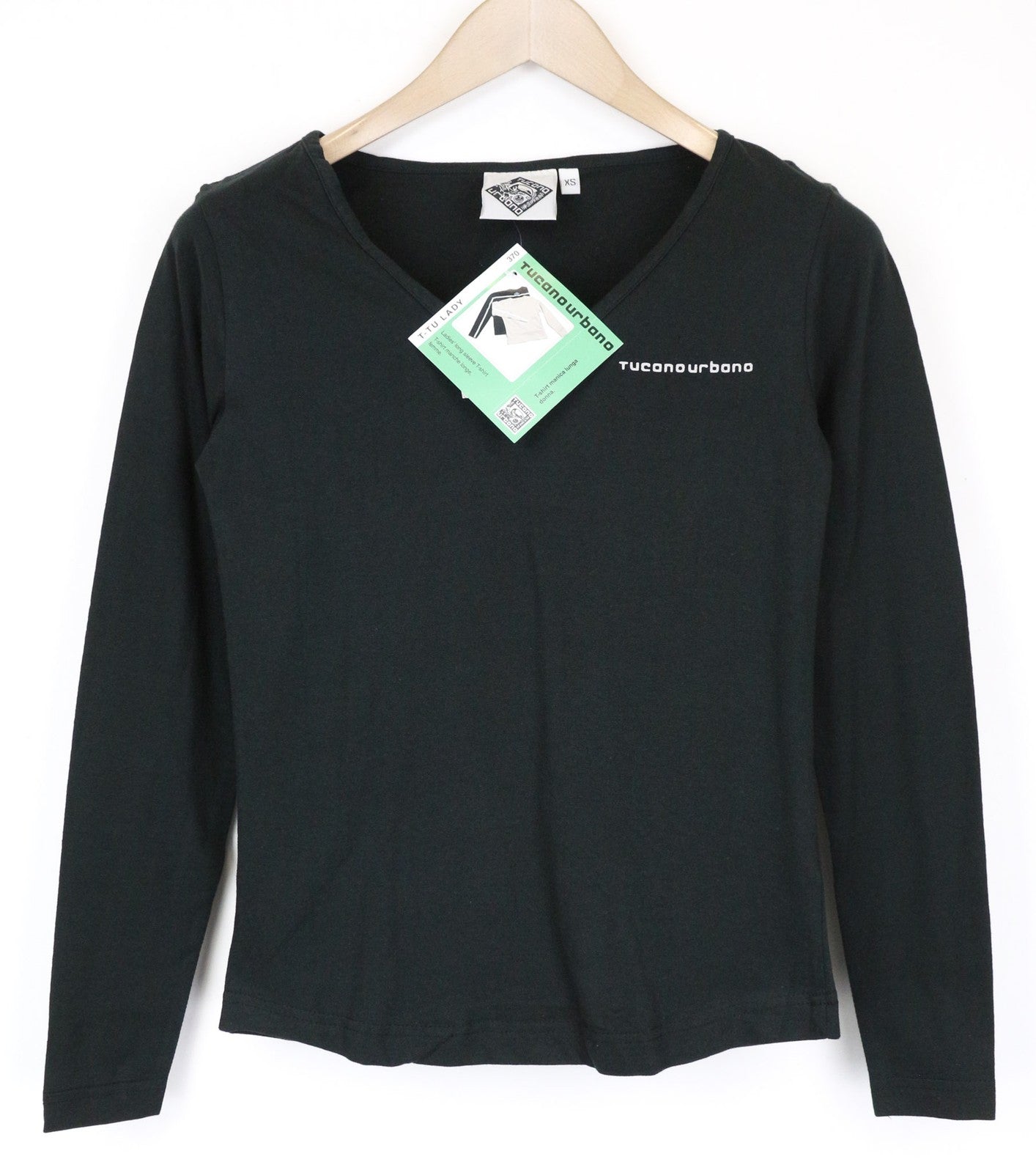 TUCANO URBANO T-TU Lady Women's XS Black Long Sleeve V-Neck Cotton T-Shirt