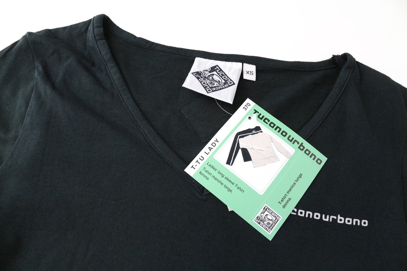 TUCANO URBANO T-TU Lady Women's XS Black Long Sleeve V-Neck Cotton T-Shirt