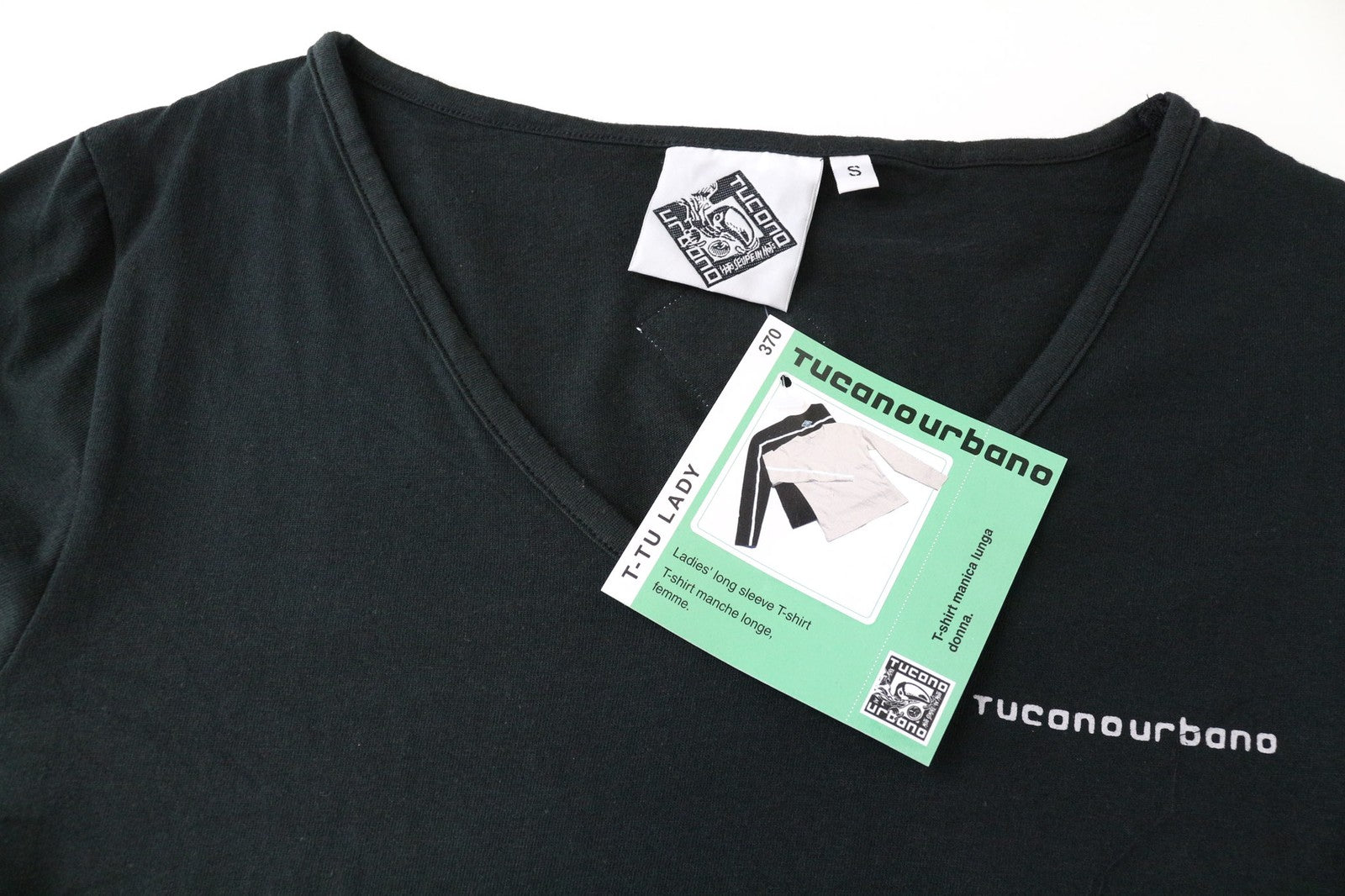 TUCANO URBANO T-TU Lady Women's S Black Cotton V-Neck Long Sleeve T-Shirt