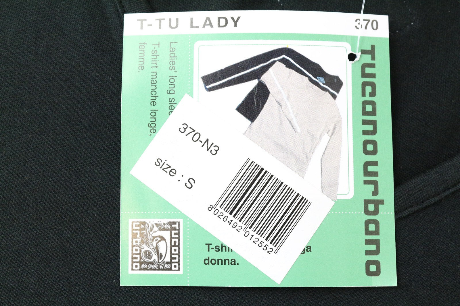 TUCANO URBANO T-TU Lady Women's S Black Cotton V-Neck Long Sleeve T-Shirt