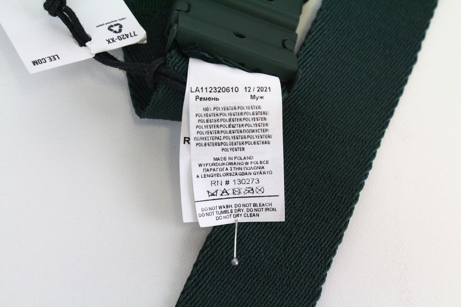 LEE Men's Belt 95 cm Green Casual Autogrip Buckle with Logo Pattern