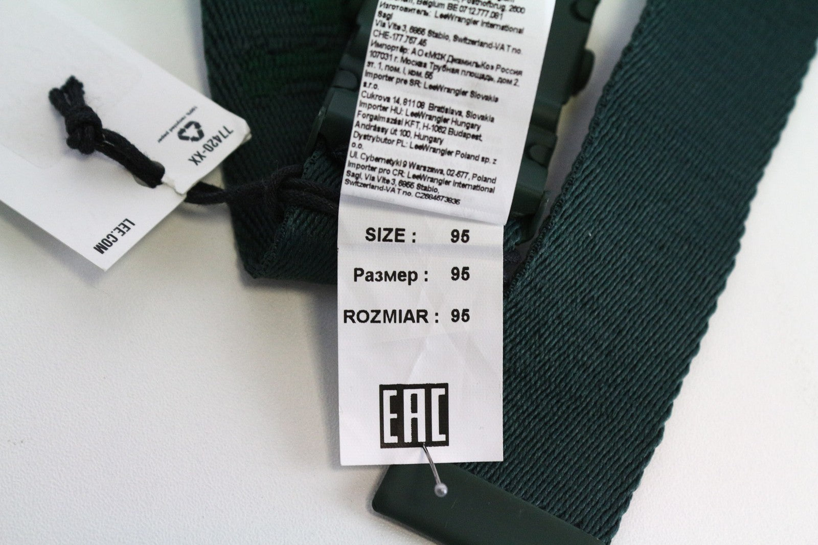 LEE Men's Belt 95 cm Green Casual Autogrip Buckle with Logo Pattern