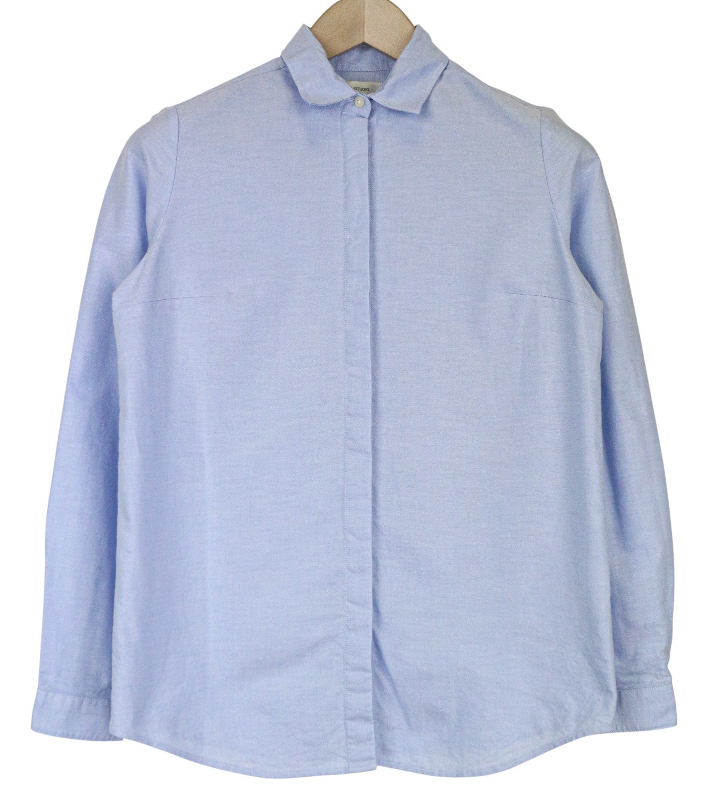 SUISTUDIO Women's 34R Blue Pure Cotton Classic Button-Up Long Sleeve Shirt