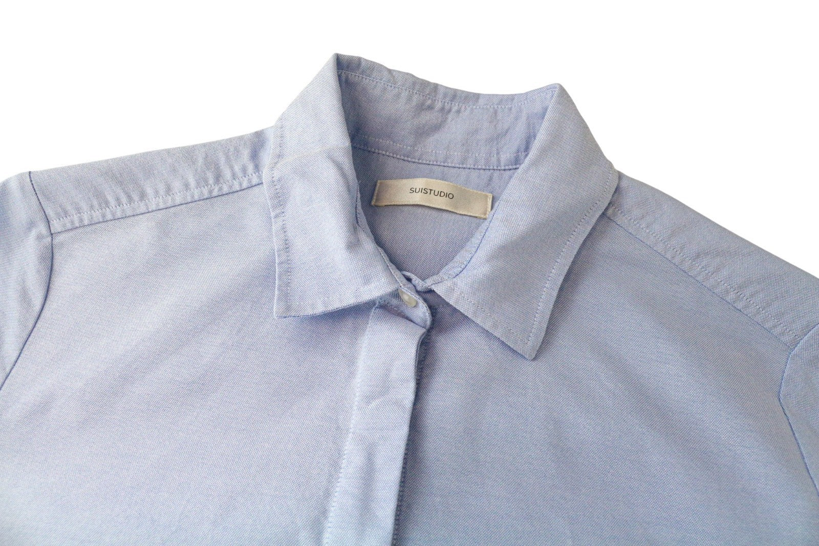 SUISTUDIO Women's 34R Blue Pure Cotton Classic Button-Up Long Sleeve Shirt