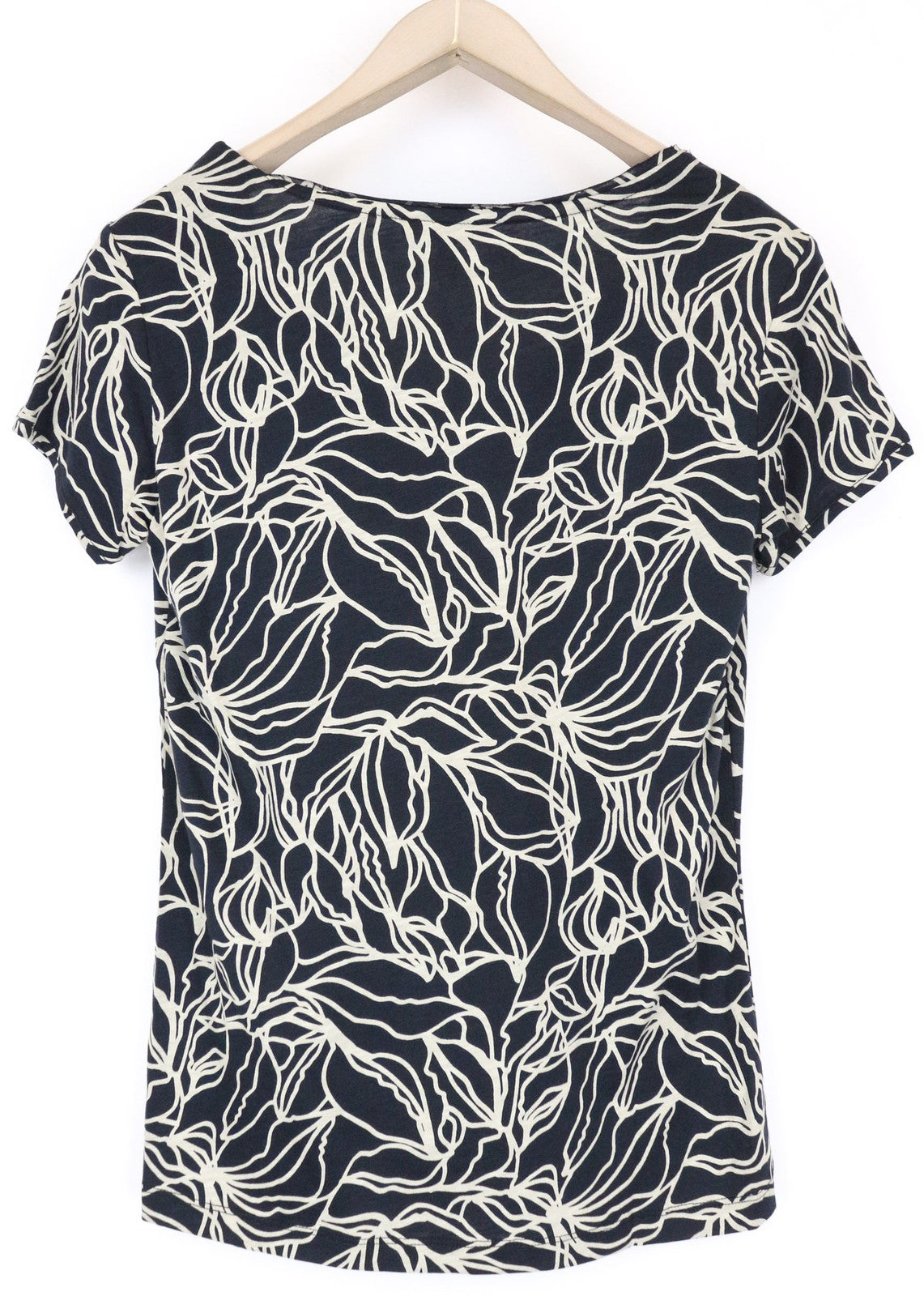 ONE MORE STORY Women's 34 Navy Cotton Blend Short Sleeve Patterned Tee