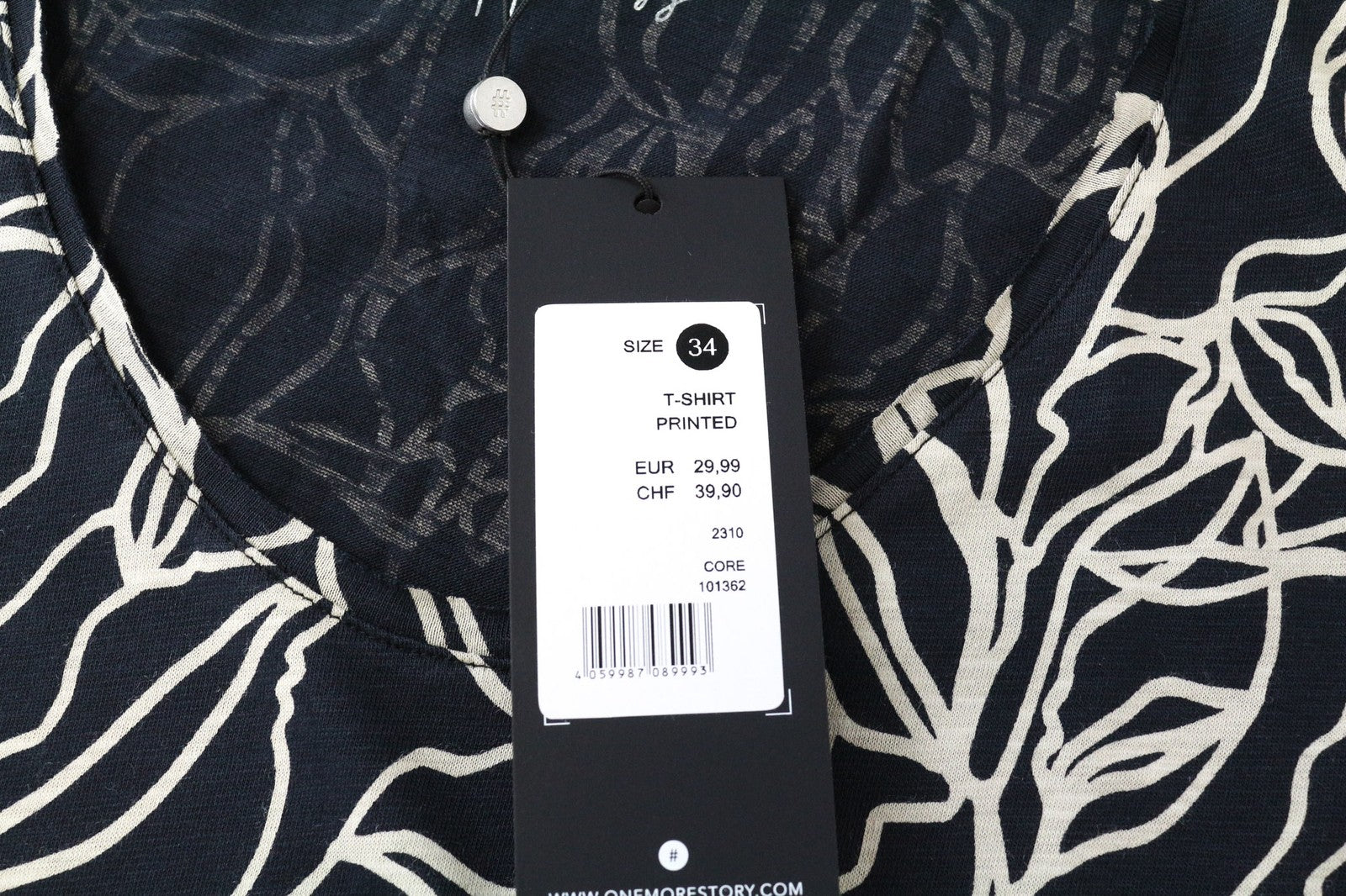 ONE MORE STORY Women's 34 Navy Cotton Blend Short Sleeve Patterned Tee