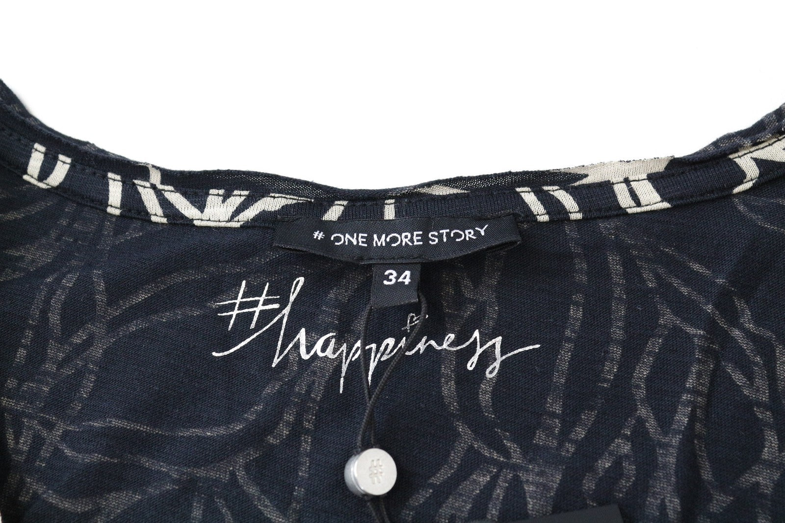 ONE MORE STORY Women's 34 Navy Cotton Blend Short Sleeve Patterned Tee