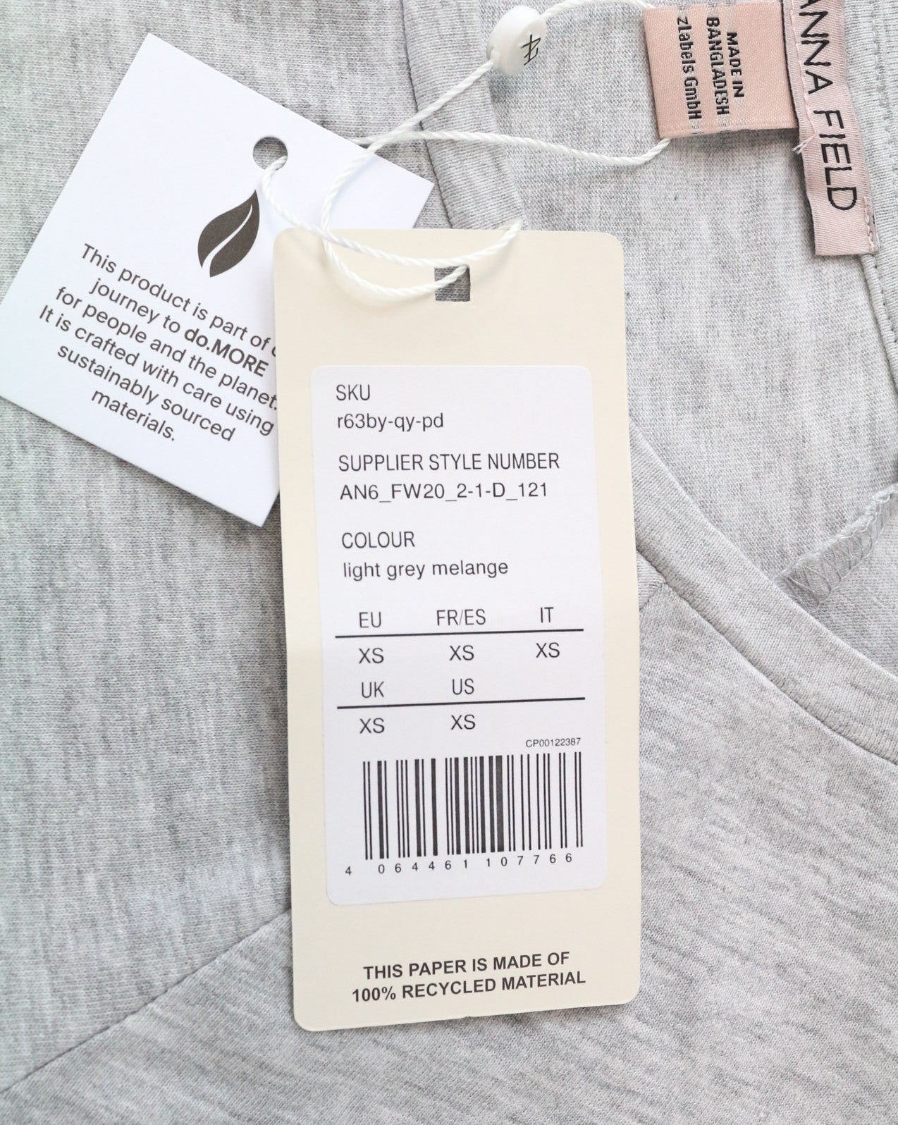 ANNA FIELD Women's XS Grey Cotton Blend Short Sleeve Pullover T-Shirt