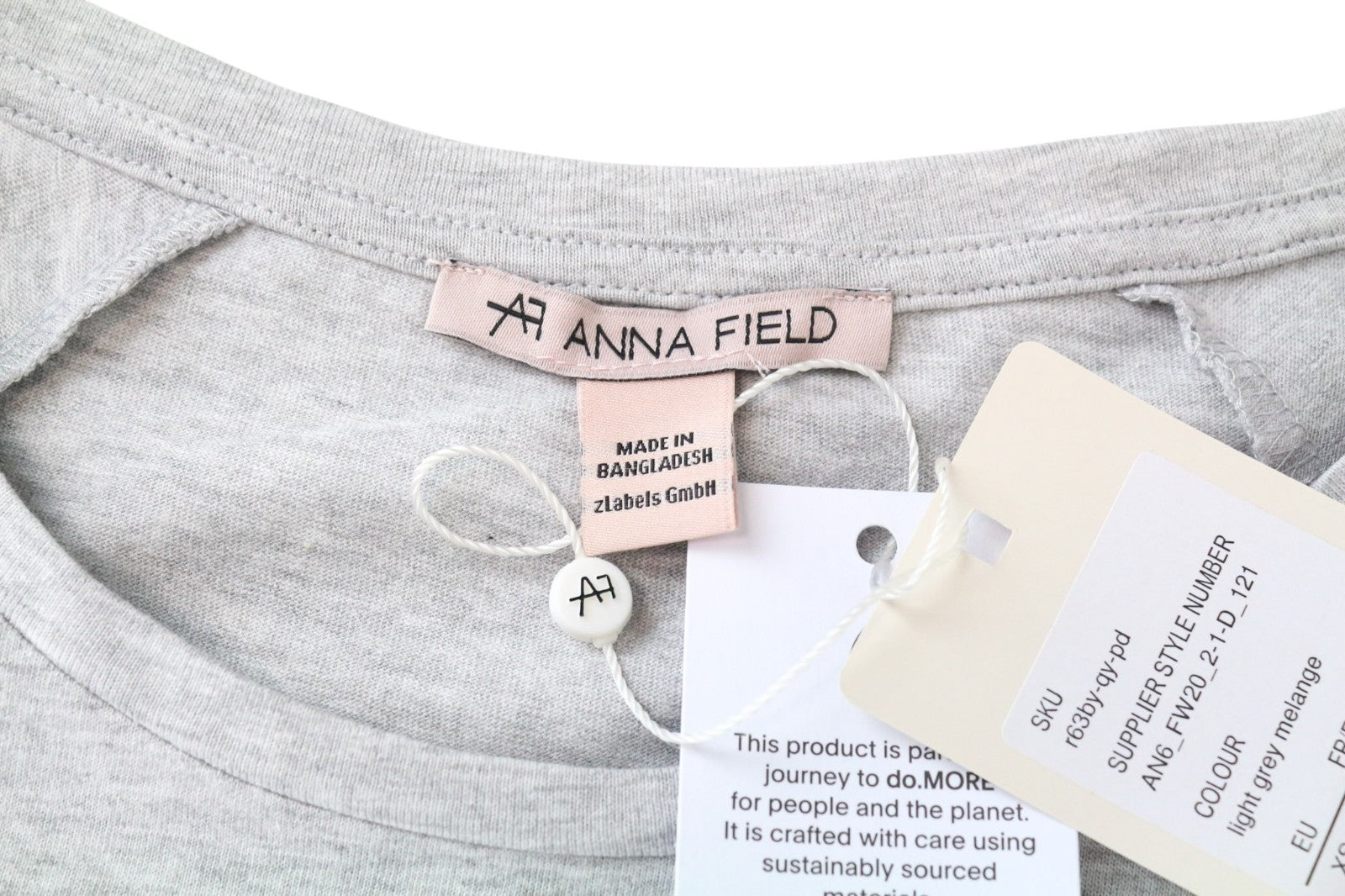 ANNA FIELD Women's XS Grey Cotton Blend Short Sleeve Pullover T-Shirt