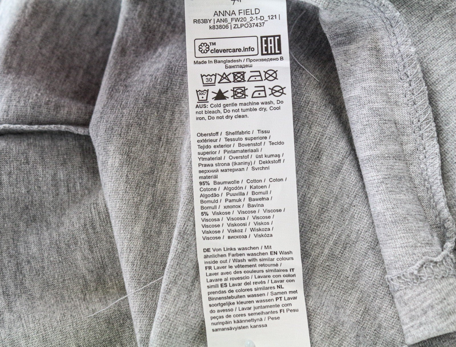 ANNA FIELD Women's XS Grey Cotton Blend Short Sleeve Pullover T-Shirt