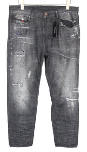 DIESEL Mharky 083AB Men's W34 Slim Skinny Grey Painted Distressed Jeans