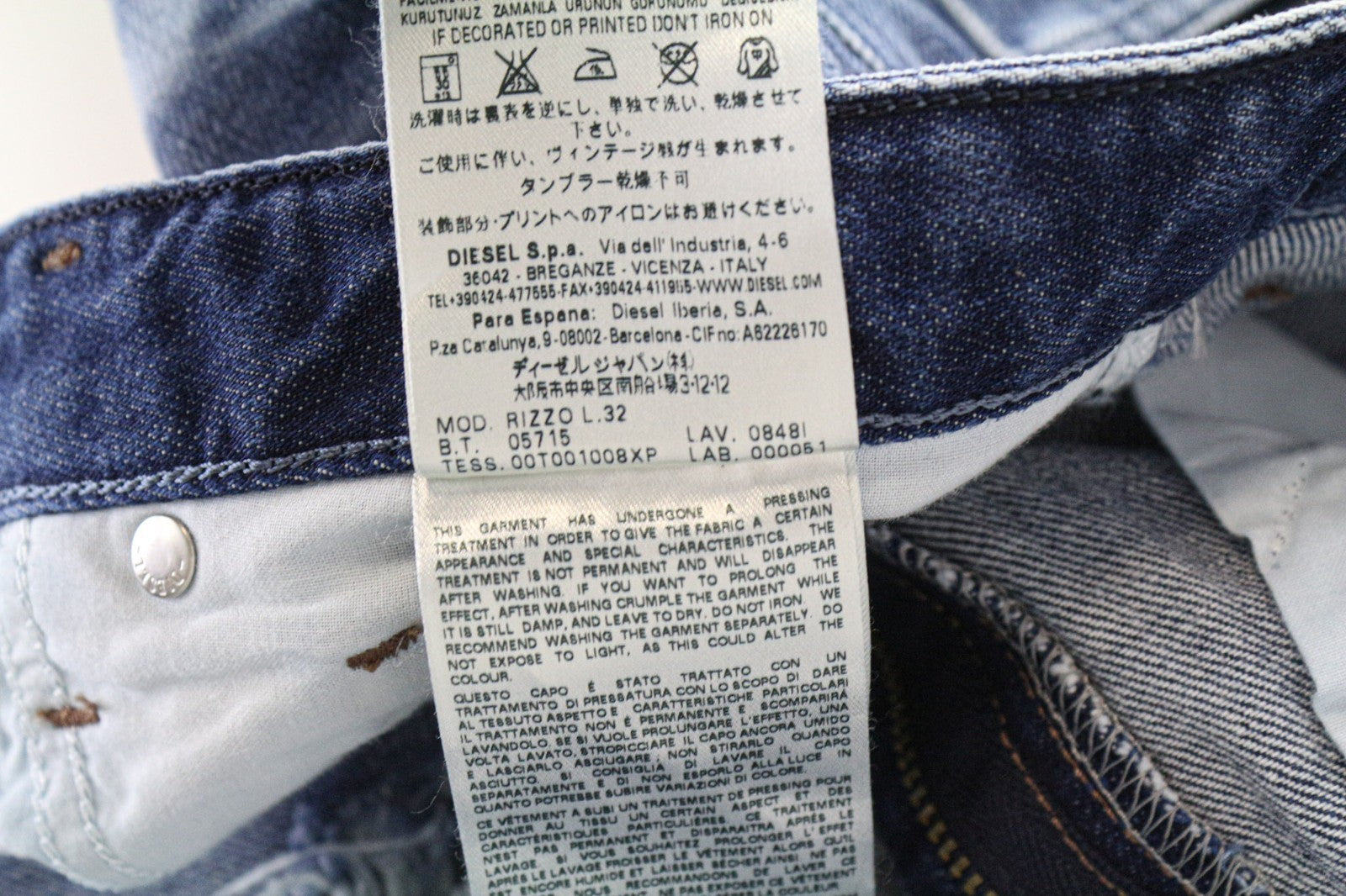 DIESEL Rizzo 0848I Women's W26/L32 Blue Ripped Slim Straight Pure Cotton