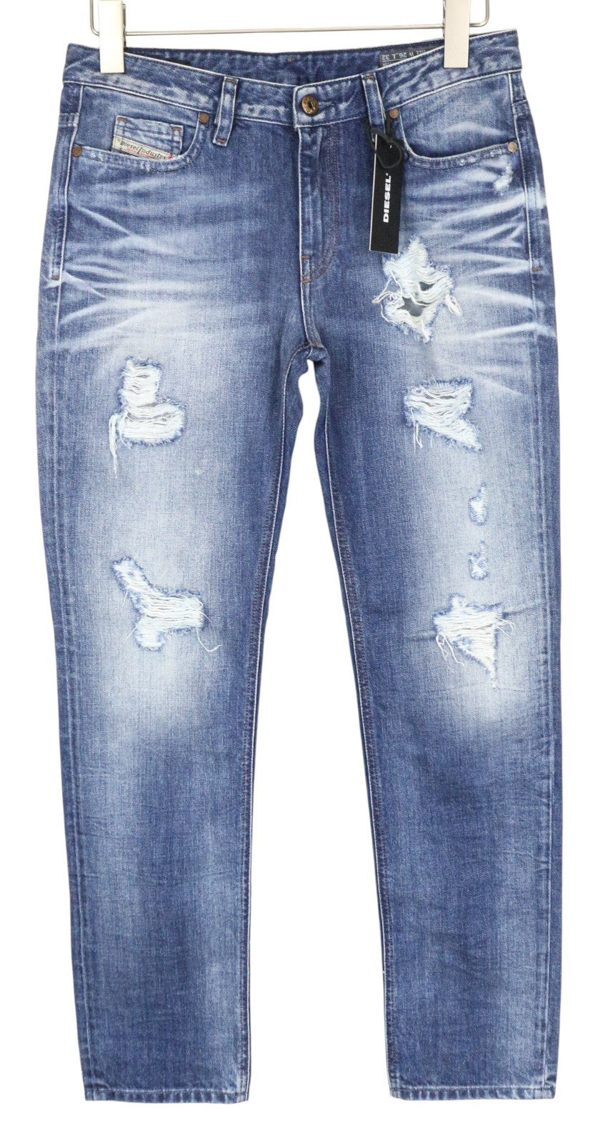 DIESEL Rizzo 0848I Women's W26/L32 Blue Ripped Slim Straight Pure Cotton