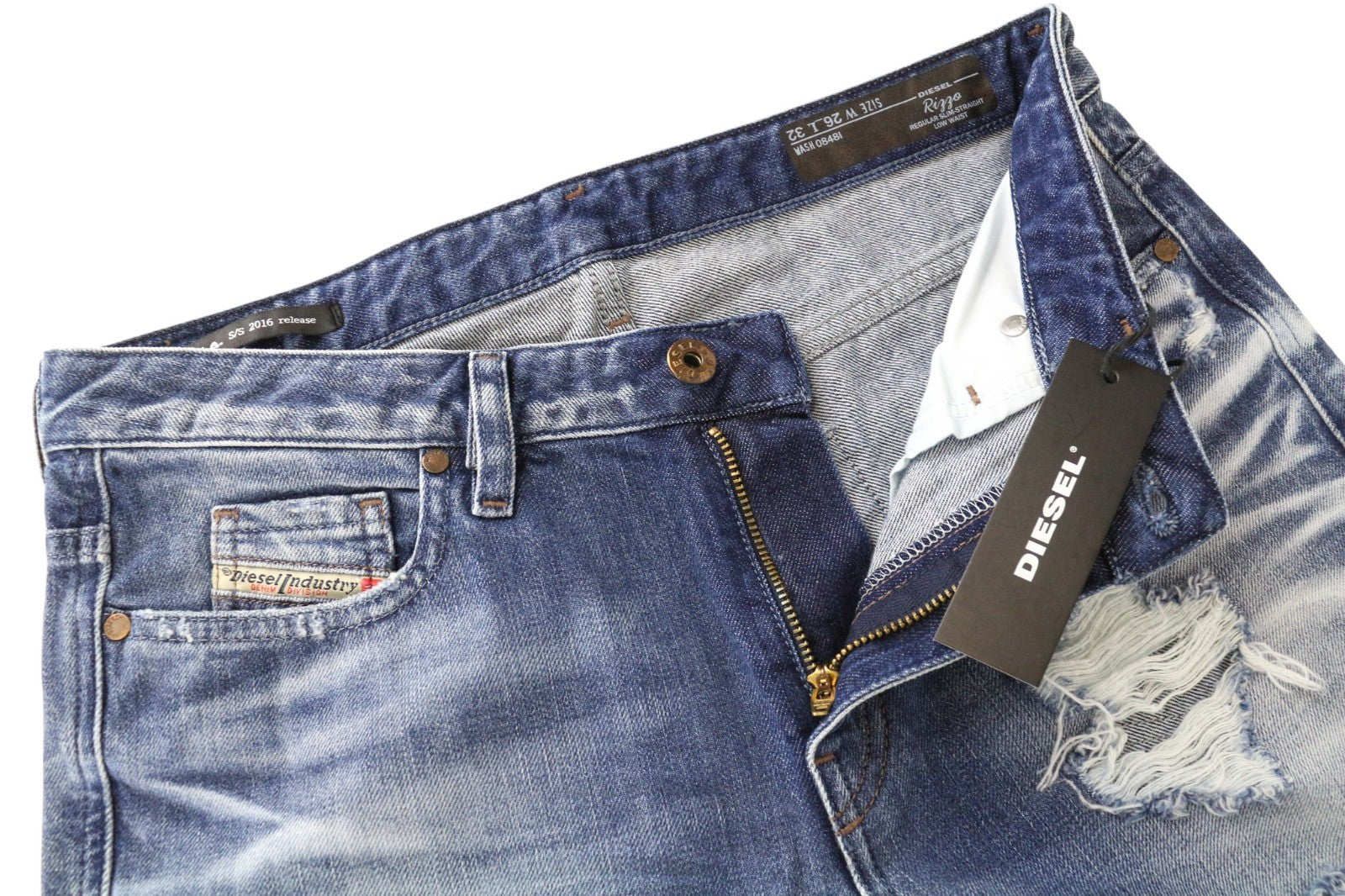 DIESEL Rizzo 0848I Women's W26/L32 Blue Ripped Slim Straight Pure Cotton