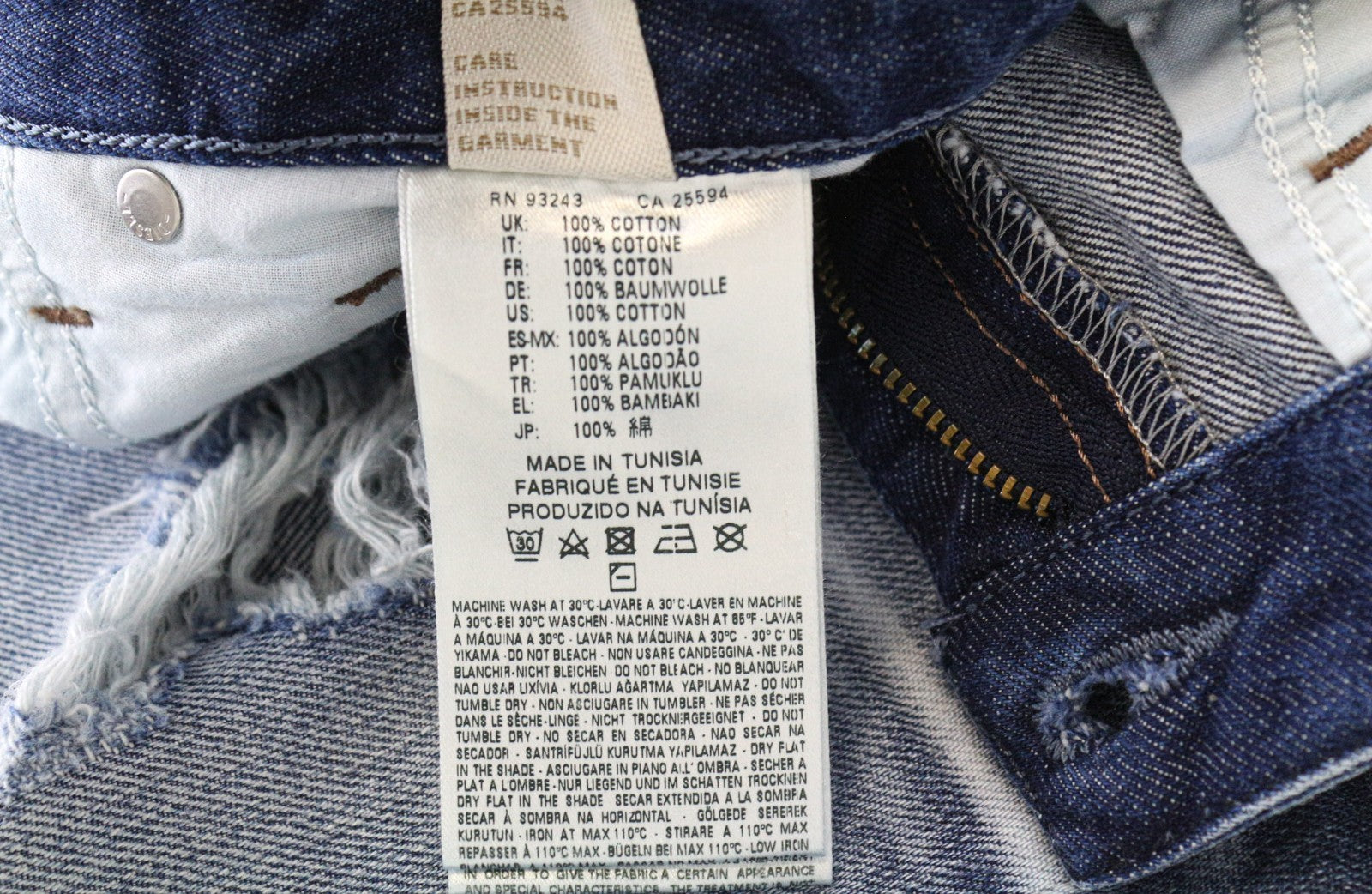 DIESEL Rizzo 0848I Women's W26/L32 Blue Ripped Slim Straight Pure Cotton