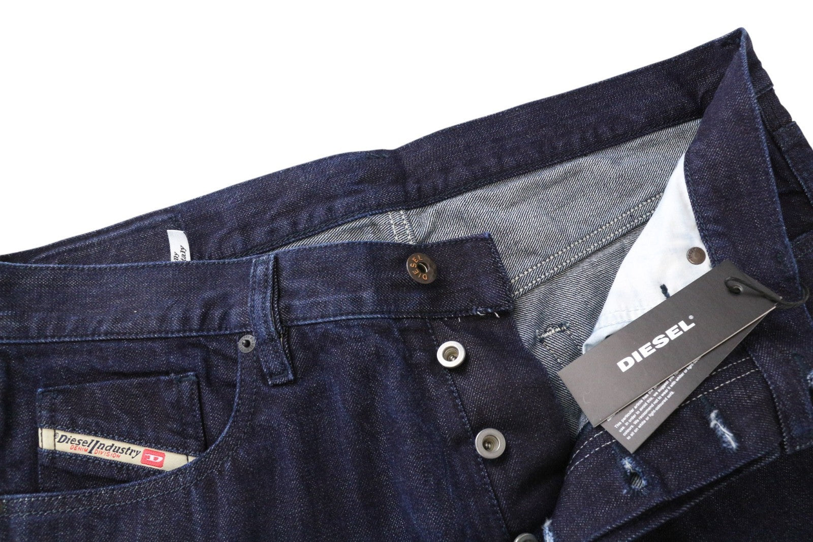 DIESEL Mharky 080AF Men's W34 Slim Skinny Navy Blue Plain 5-Pocket Jeans