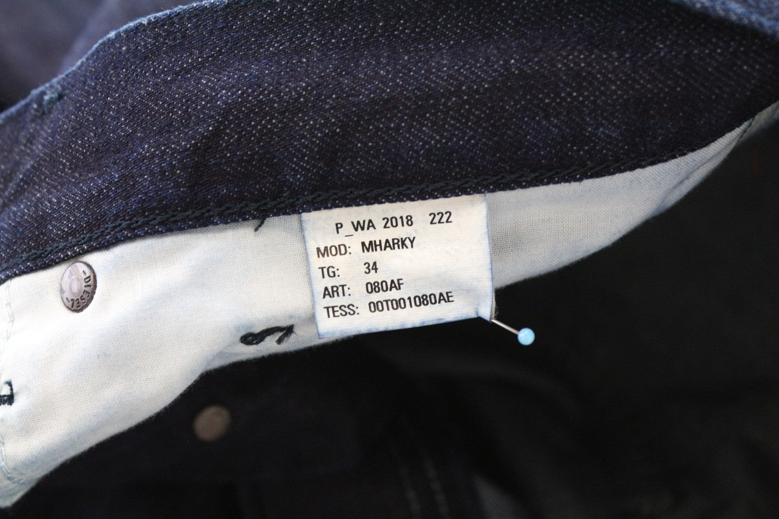 DIESEL Mharky 080AF Men's W34 Slim Skinny Navy Blue Plain 5-Pocket Jeans