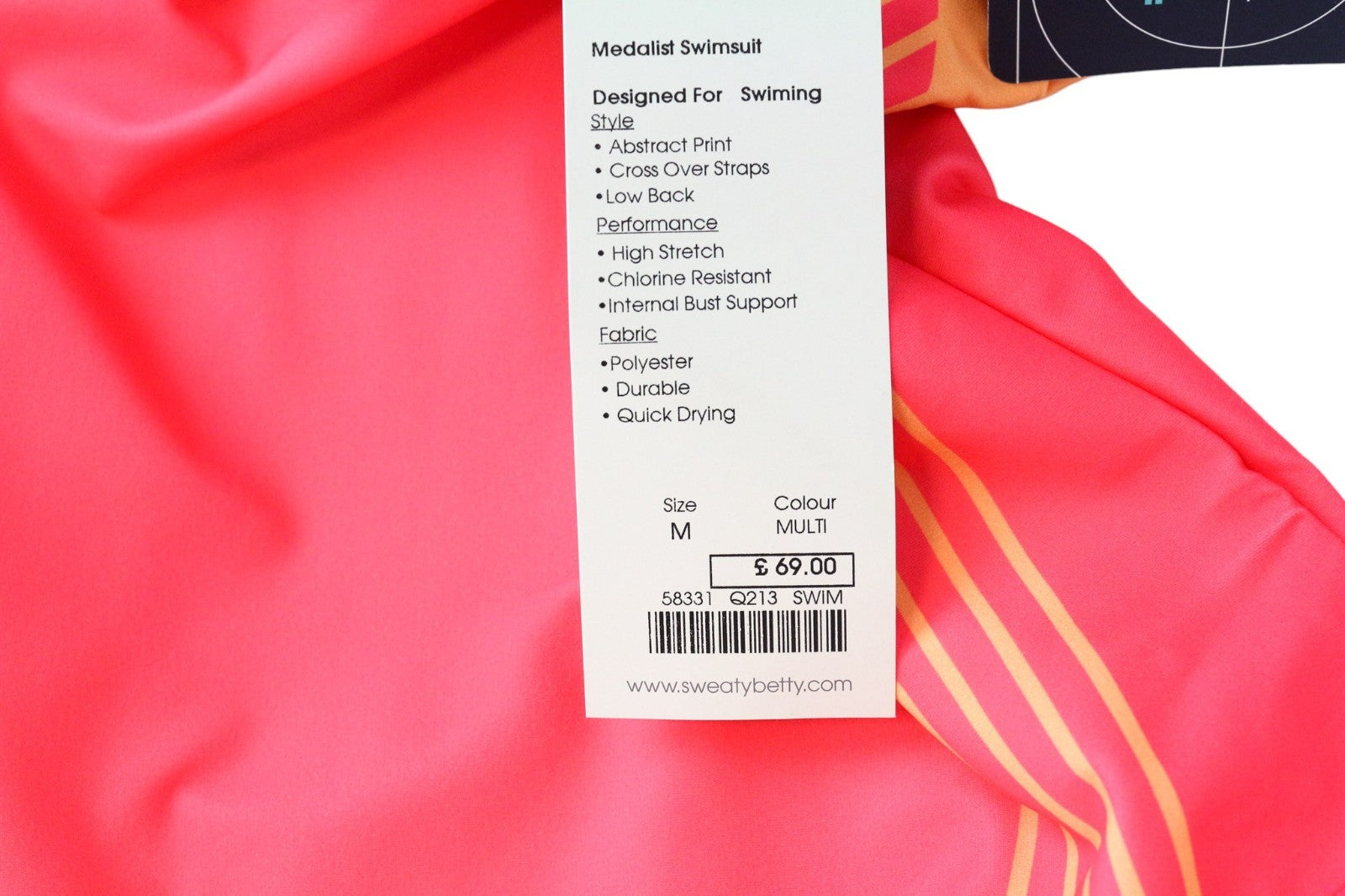 SWEATY BETTY Medalist Women's M Pink One Piece Cross Back Swimsuit