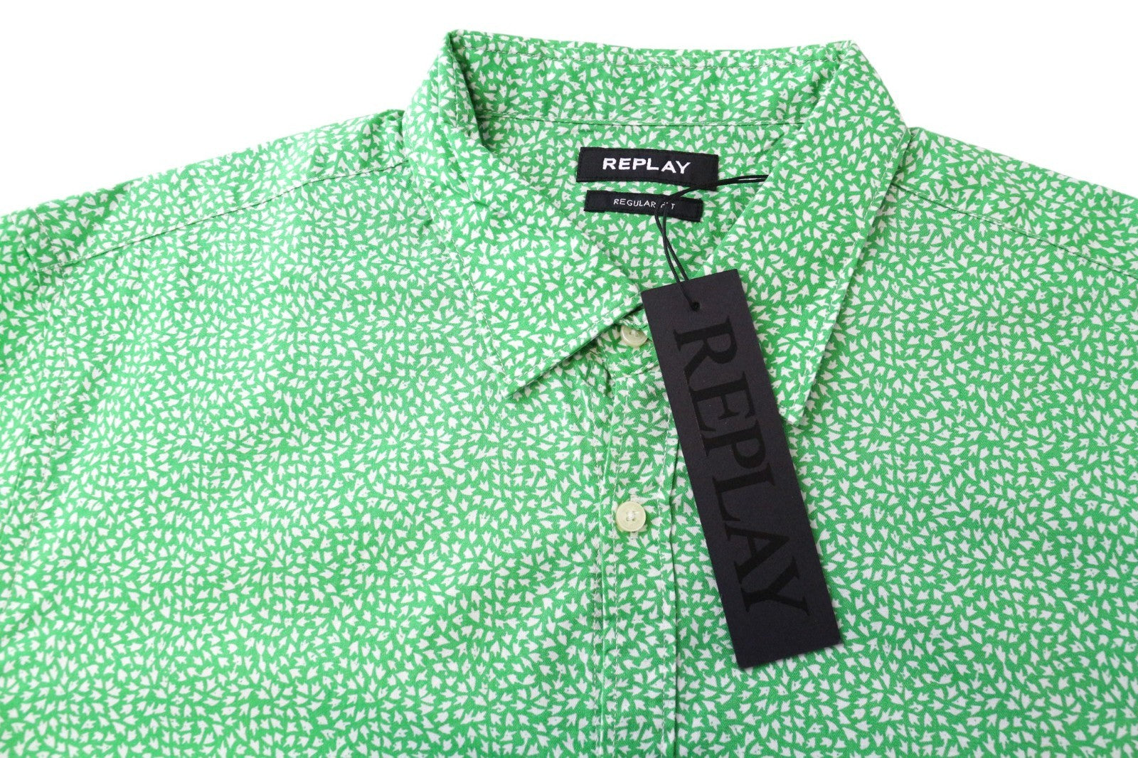 REPLAY Men's 2XL Green Patterned Cotton Long Sleeve Regular Fit Shirt