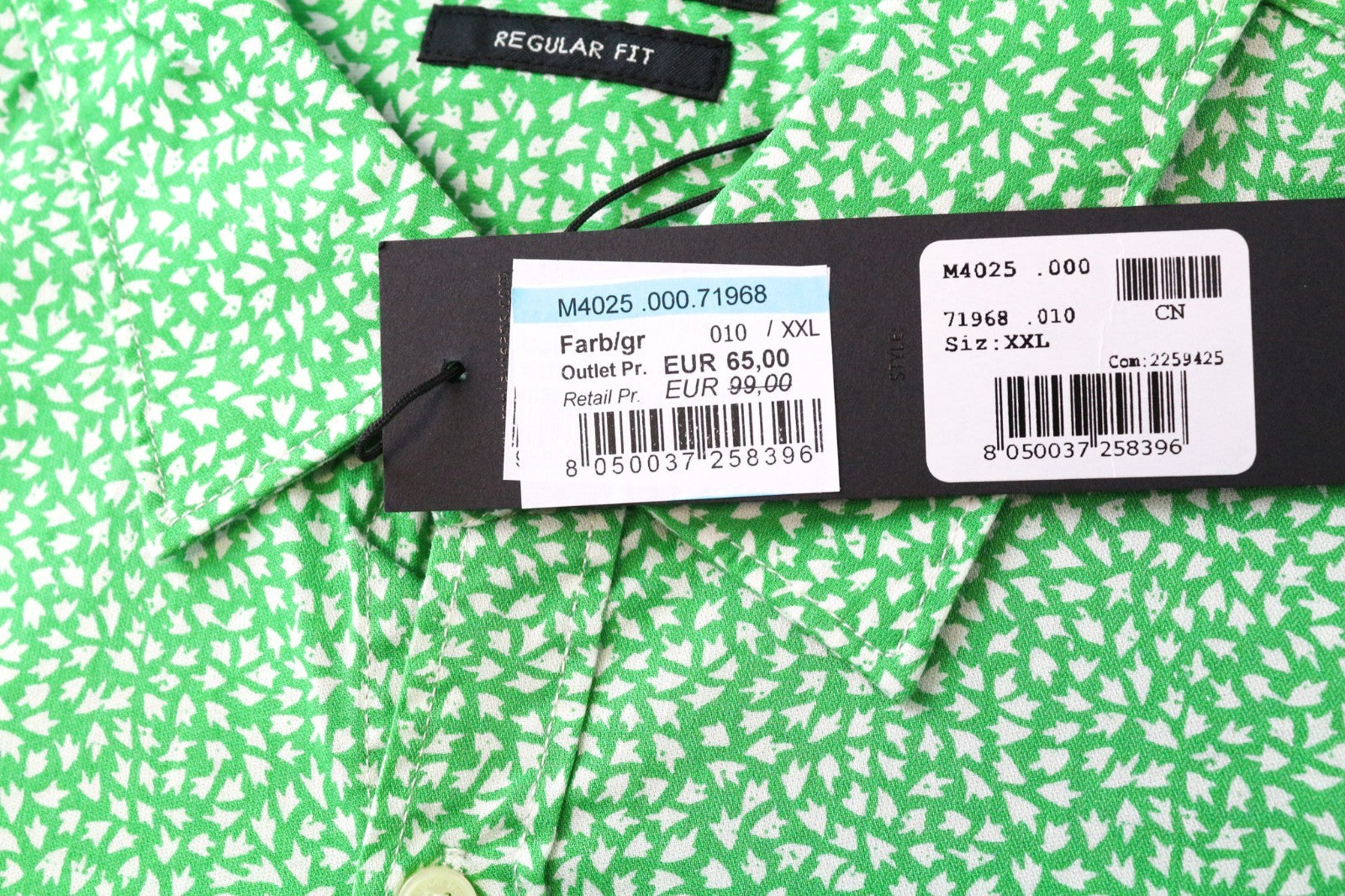 REPLAY Men's 2XL Green Patterned Cotton Long Sleeve Regular Fit Shirt