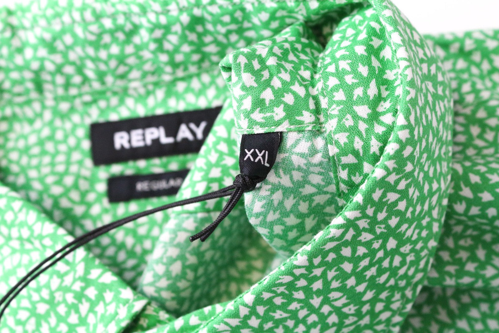 REPLAY Men's 2XL Green Patterned Cotton Long Sleeve Regular Fit Shirt