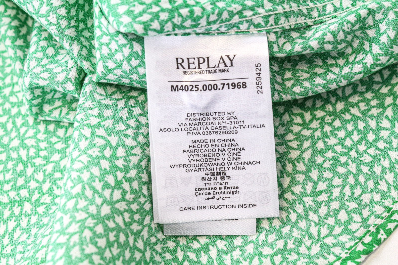 REPLAY Men's 2XL Green Patterned Cotton Long Sleeve Regular Fit Shirt