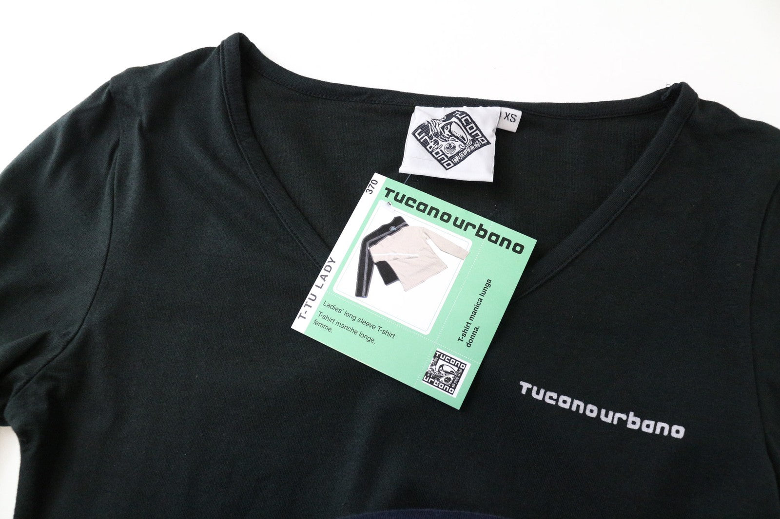 TUCANO URBANO Women's XS Black Cotton Long Sleeve V-Neck Pullover Tee