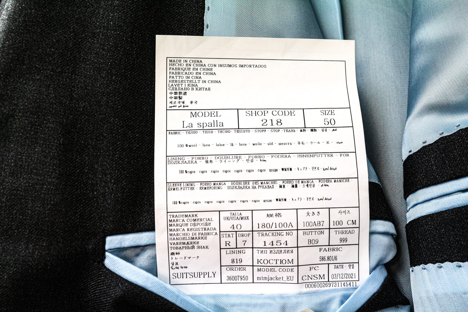 SUITSUPPLY La Spalla Men's UK40R Grey Wool Classic Single-Breasted Blazer