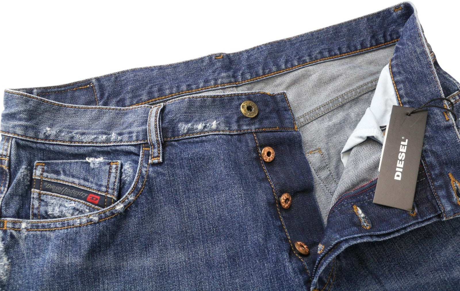 DIESEL Marhky 084XD Men's W34/L32 Slim Skinny Washed Blue Cotton Jeans