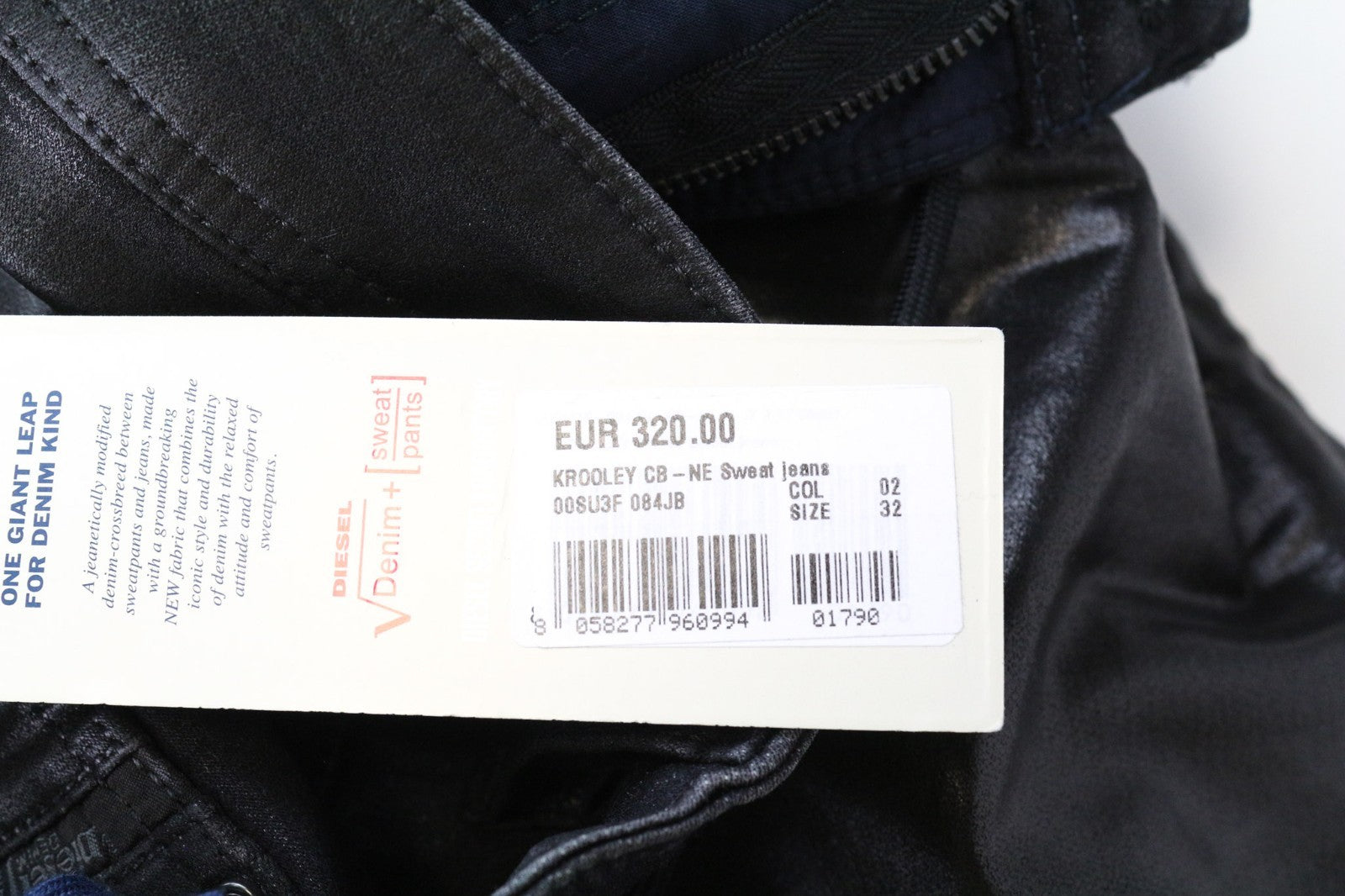 DIESEL Krooley CB-NE 084JB Men's W32 Jogg Sweat Black Coated Slim RRP320