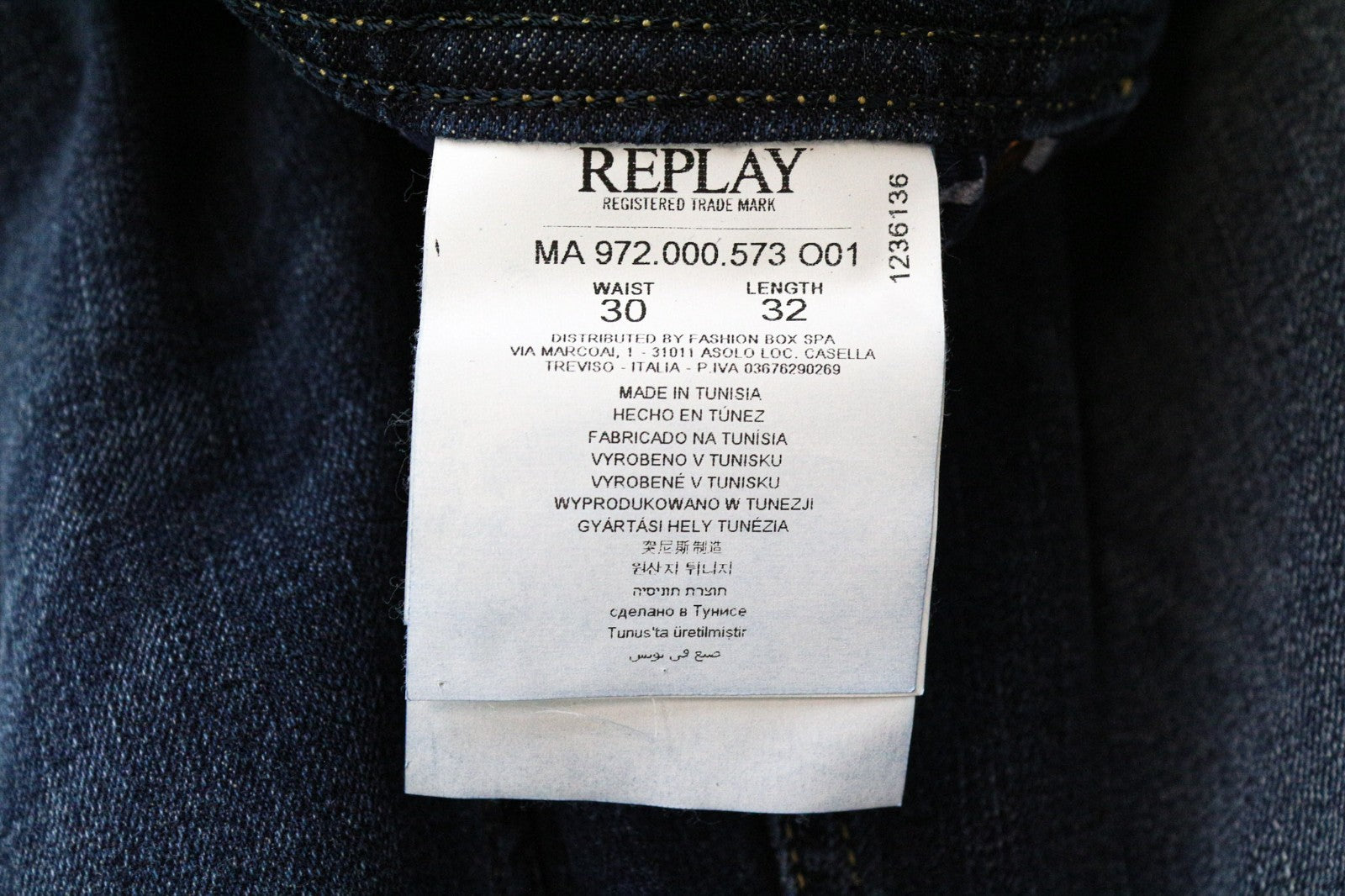 REPLAY Grover Men's W30/L32 Straight Blue Stretch Cotton Casual Jeans