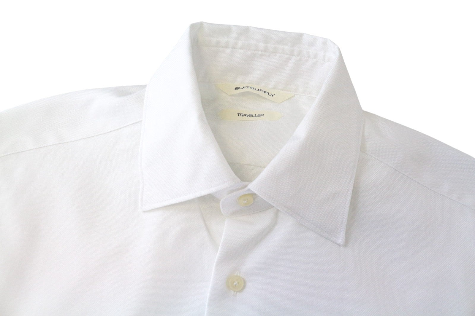 SUITSUPPLY Traveller Men's Formal Shirt 37/14.5 Slim White Cotton Spread