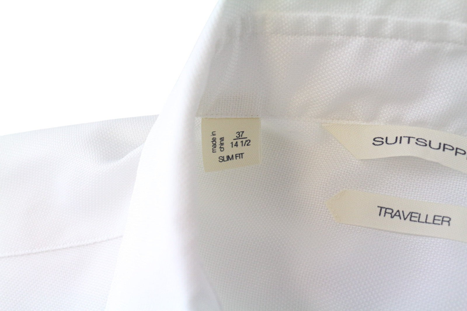 SUITSUPPLY Traveller Men's Formal Shirt 37/14.5 Slim White Cotton Spread