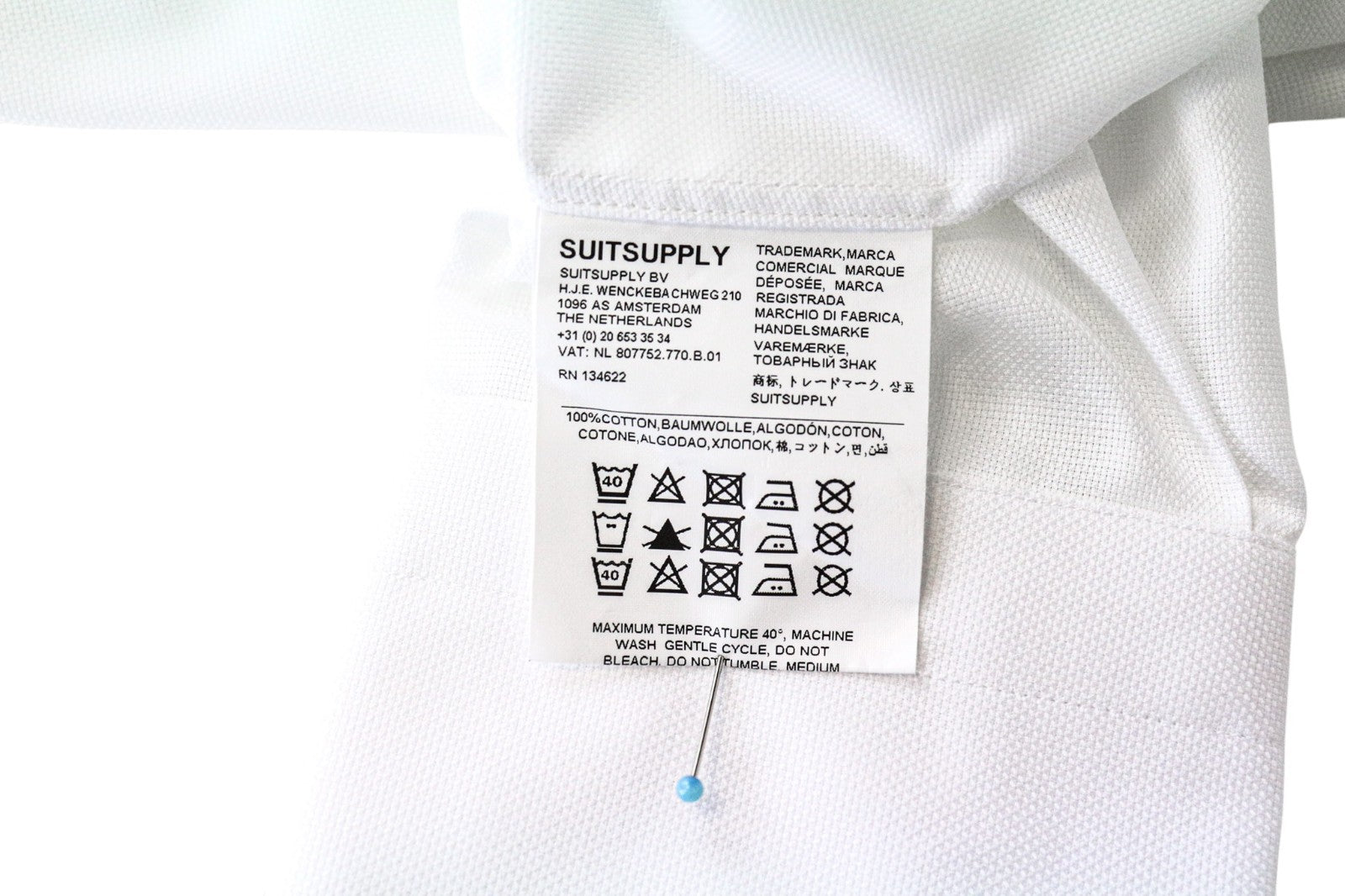 SUITSUPPLY Traveller Men's Formal Shirt 37/14.5 Slim White Cotton Spread