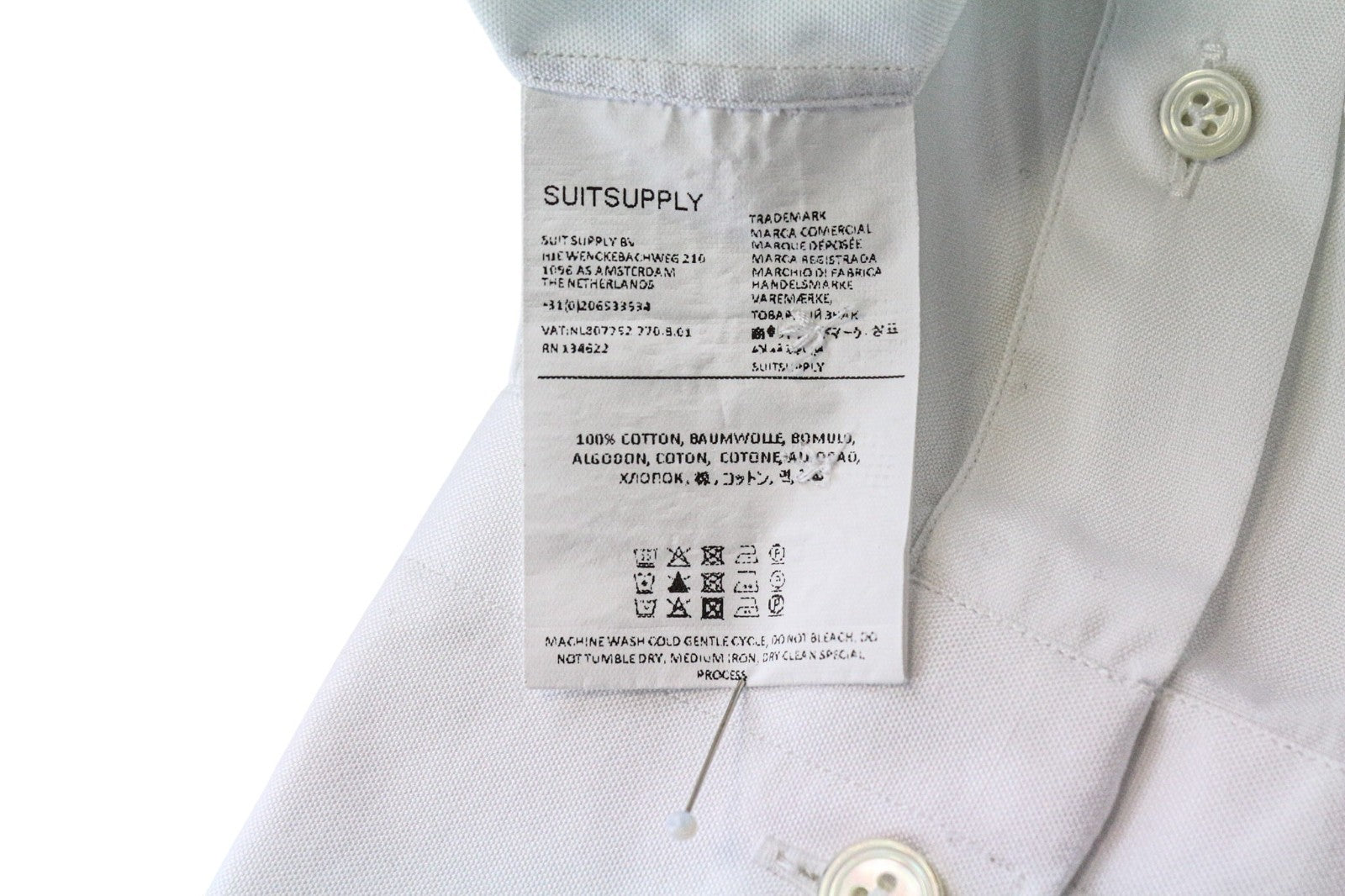 SUITSUPPLY Men's Formal Shirt ~S Slim White Cotton Spread Collar Long Sleeve