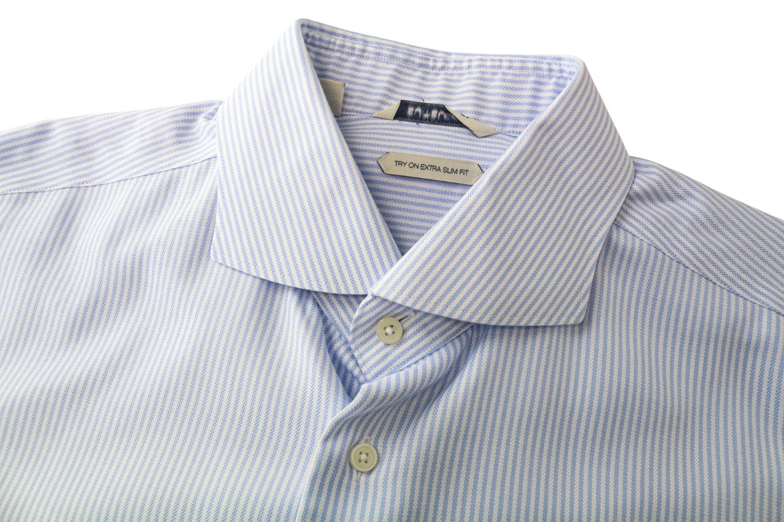 SUITSUPPLY Men's Formal Shirt 43L/17L Extra Slim Blue Striped Cotton Pattern
