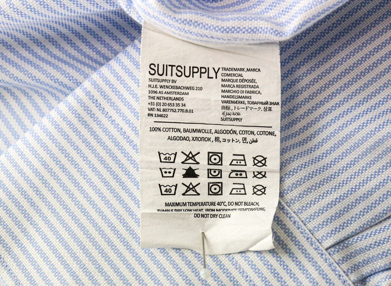 SUITSUPPLY Men's Formal Shirt 43L/17L Extra Slim Blue Striped Cotton Pattern