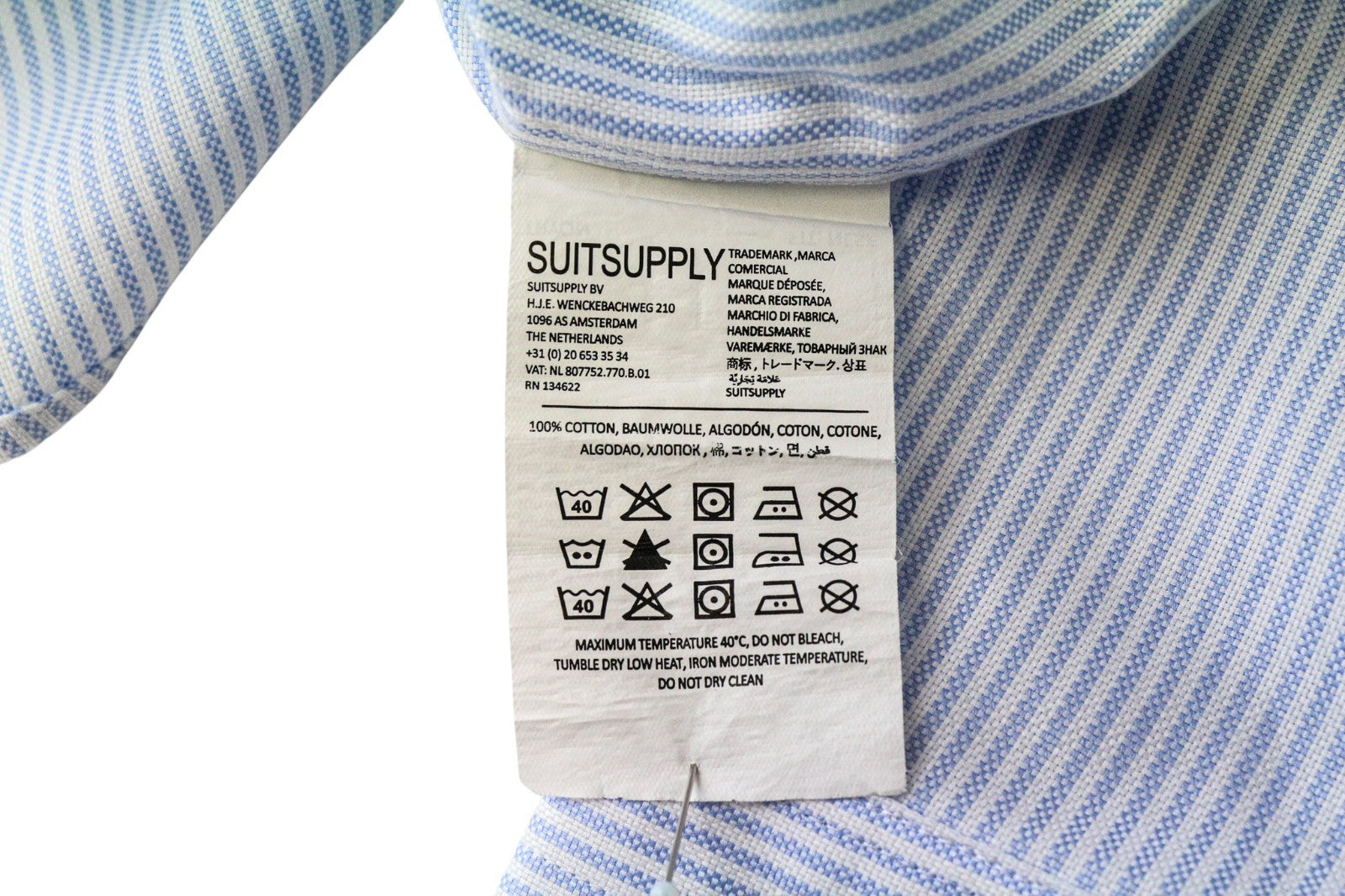 SUITSUPPLY Men's Formal Shirt 37/14.5 Extra Slim Blue Cotton Striped Pattern
