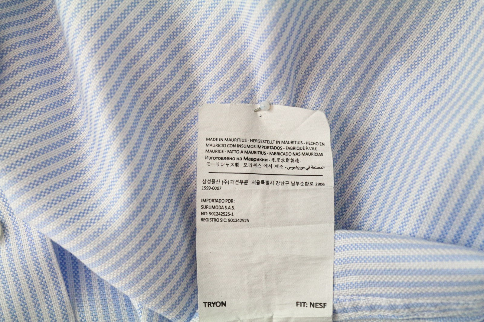 SUITSUPPLY Men's Formal Shirt 37/14.5 Extra Slim Blue Cotton Striped Pattern