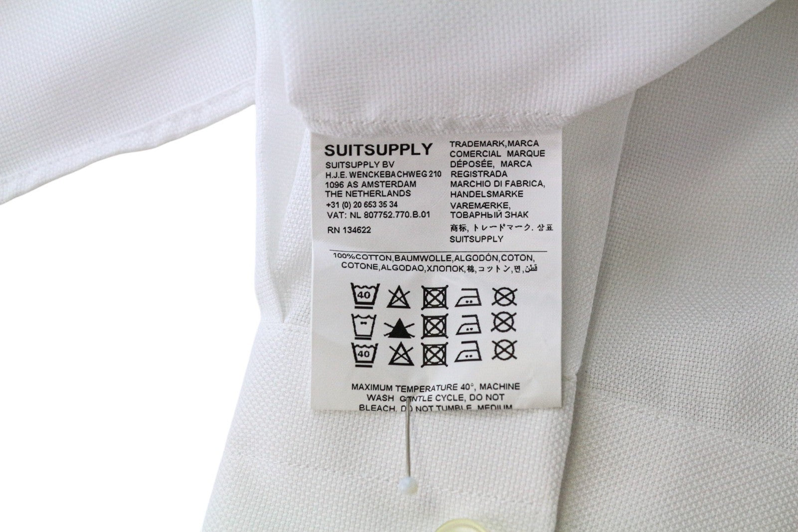 SUITSUPPLY Traveller Men's Formal Shirt 39L/15.5L Slim White Cotton Classic