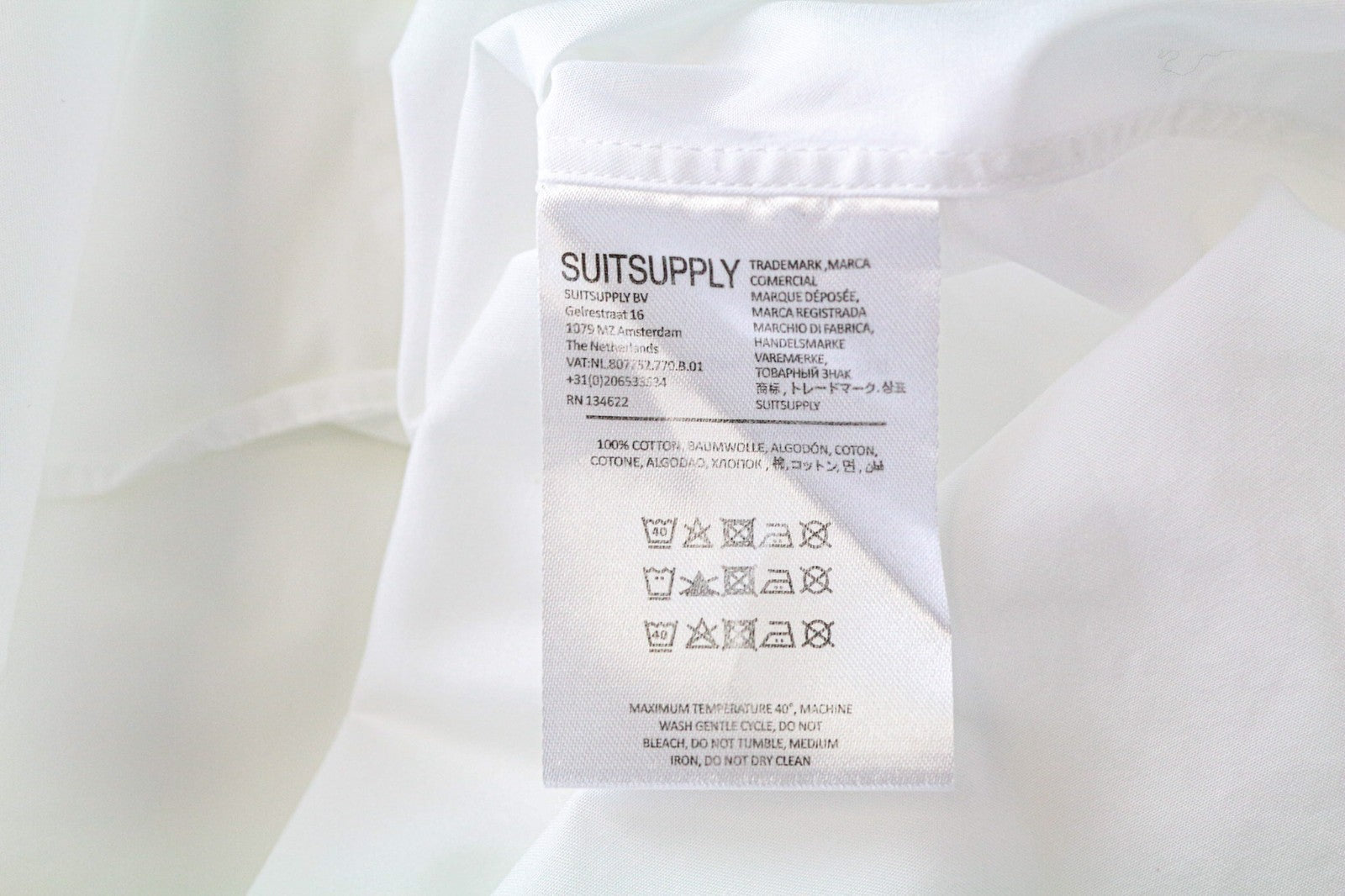 SUITSUPPLY Men's Formal Shirt 40/15.75 Slim Twill White Cotton Long Sleeve